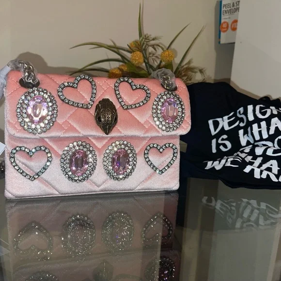 Ted Baker Pink Jeweled Quilted Velvet Shoulder Bag - Picture 5 of 6